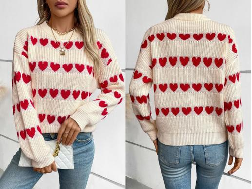 Red Heart-Shaped Round Neck Knitted Sweater: A New Favorite for Winter Warmth