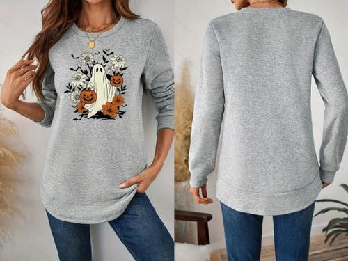 Embracing the Spooky Charm of Halloween with a Cute Pumpkin Ghost Long Sleeve