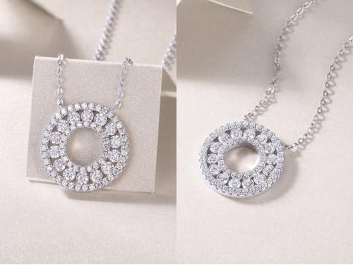 Discover the Charms of the 18K White Gold Circle Pendant Necklace Adorned with Diamonds