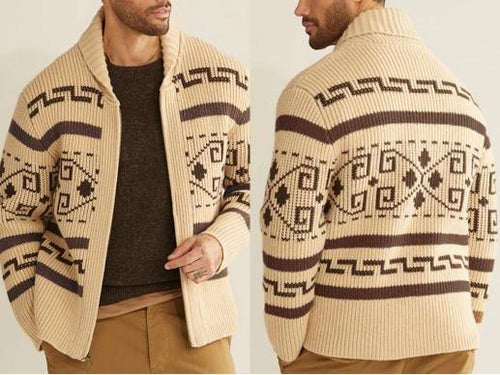 Men's Cardigan Jacket with Geometric Print Lapel: A New Fashion Staple