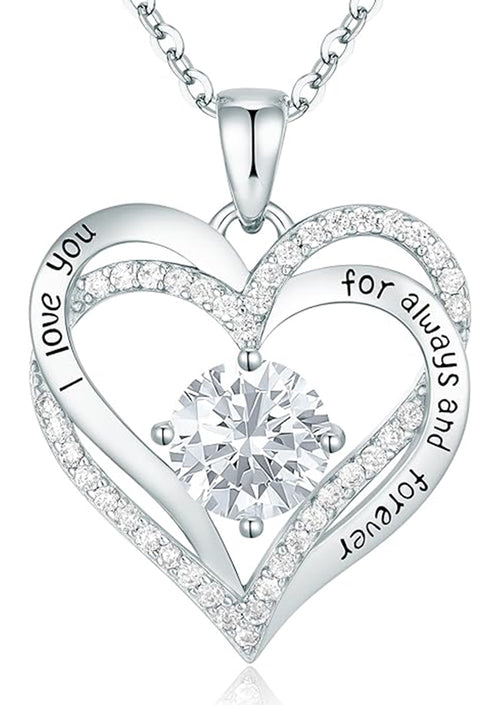 Forever Love Heart Women Necklace 925 Sterling Silver White Gold