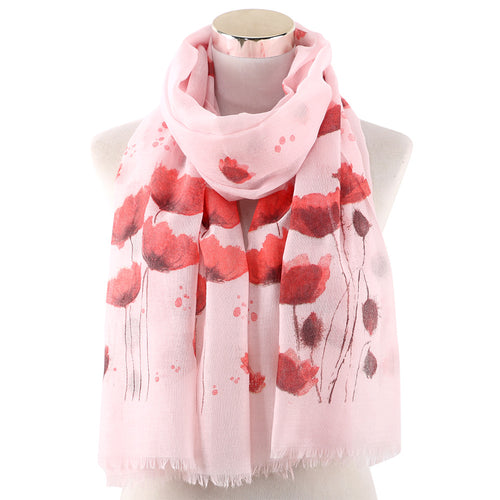 Ladies' Red Floral Print Scarf Shawl