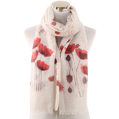 Ladies' Red Floral Print Scarf Shawl