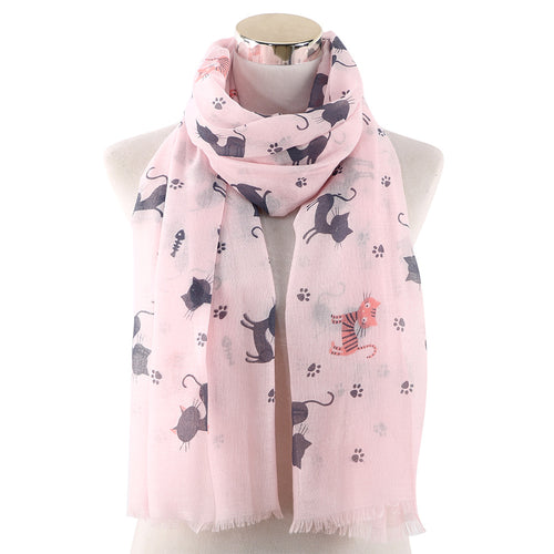 Ladies' Cat And Paw Print Warm Scarf Shawl