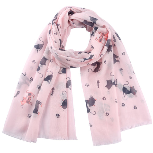 Ladies' Cat And Paw Print Warm Scarf Shawl