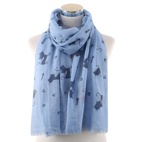 Ladies' Cat And Paw Print Warm Scarf Shawl