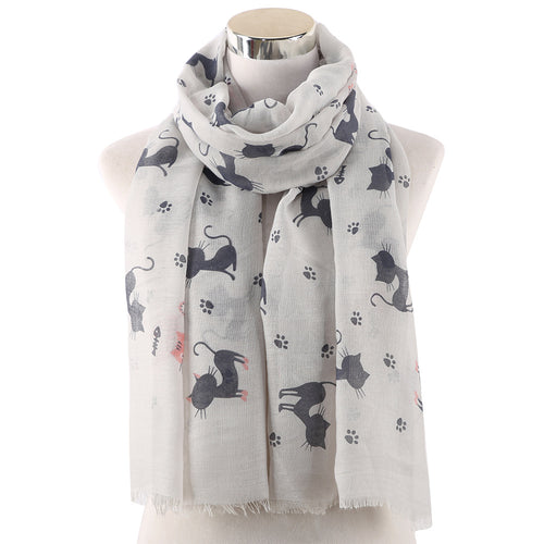 Ladies' Cat And Paw Print Warm Scarf Shawl