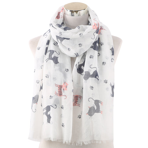 Ladies' Cat And Paw Print Warm Scarf Shawl