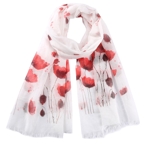 Ladies' Red Floral Print Scarf Shawl