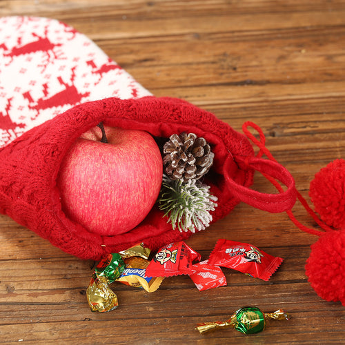 Christmas Red & White Elk & Snowflake Striped Knitted Gift Socks