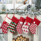 Christmas Red & White Elk & Snowflake Striped Knitted Gift Socks