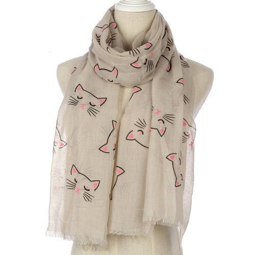 Ladies' Cute Cat Printed Scarf Shawl