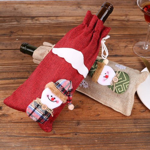 Santa Claus Reindeer & Snowman Wine & Champagne Bottle Cover Set