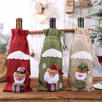 Santa Claus Reindeer & Snowman Wine & Champagne Bottle Cover Set