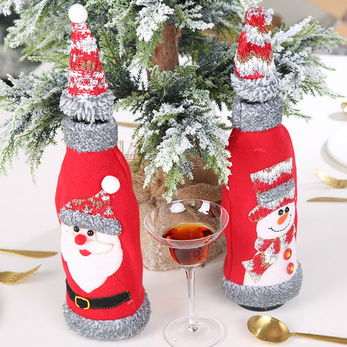 Christmas Grey Velvet Cartoon Pattern Wine Bottle Cover