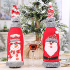 Christmas Grey Velvet Cartoon Pattern Wine Bottle Cover