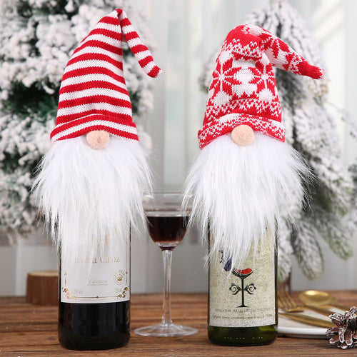 Christmas Knitted Hat Forest Elf Wine Bottle Cover