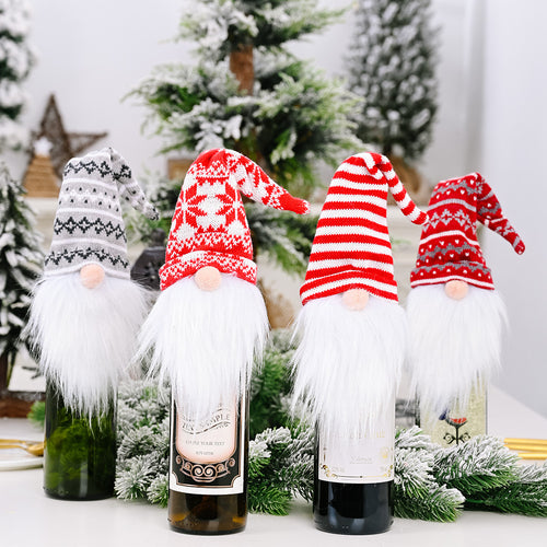 Christmas Knitted Hat Forest Elf Wine Bottle Cover