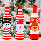 Christmas Cartoon Striped Knitted Wine Bottle Cover