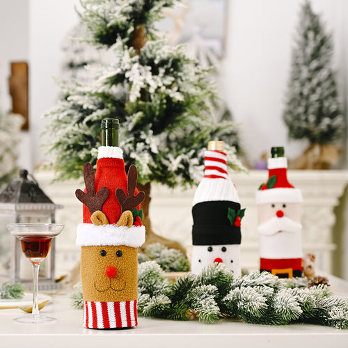 Christmas Knitted Fabric Reindeer & Snowman Wine Bottle Cover