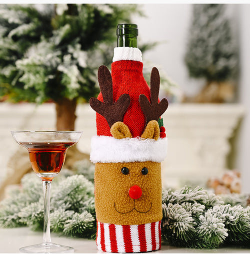 Christmas Knitted Fabric Reindeer & Snowman Wine Bottle Cover