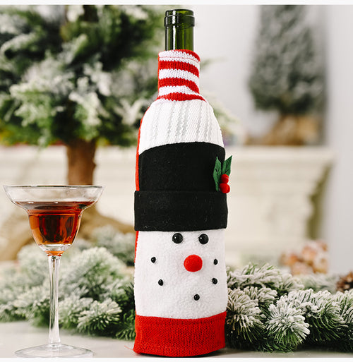 Christmas Knitted Fabric Reindeer & Snowman Wine Bottle Cover