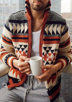 Geometric Patterned Sweater Cardigan with Lapel for Men