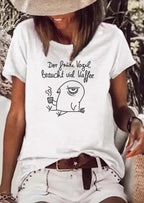 Bird Drinking Coffee Printed T-shirt