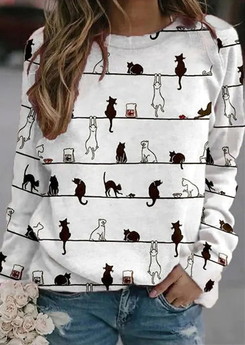 Cute Small Cat Print Long Sleeves In Multiple Poses