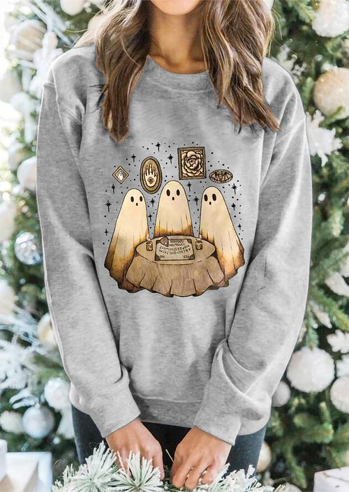 Halloween Three Cute Ghosts Printed Long Sleeves