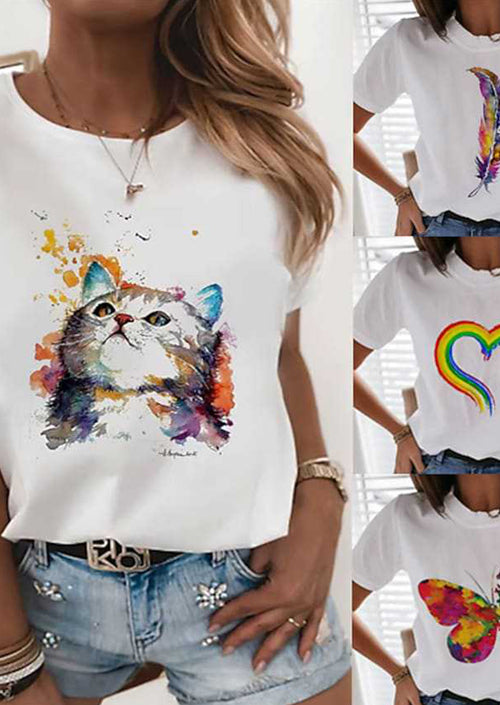 Colorful Pattern Printed White T-shirt