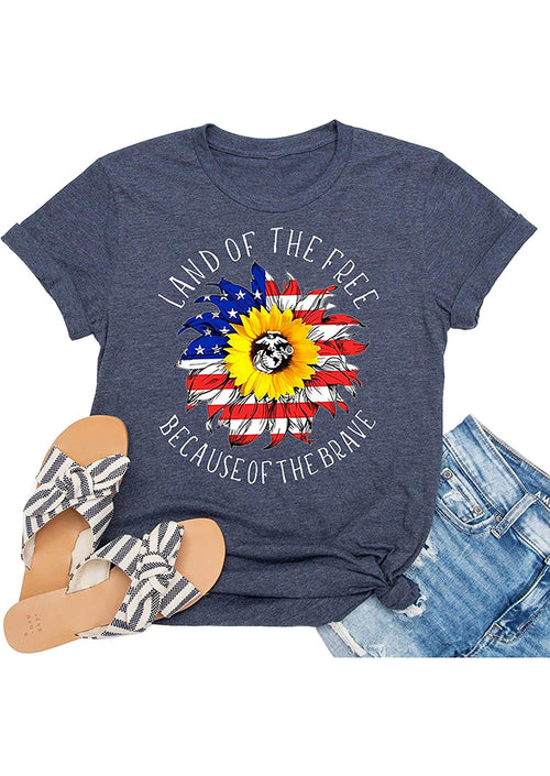 American Flag Sunflowers Printed T-shirt