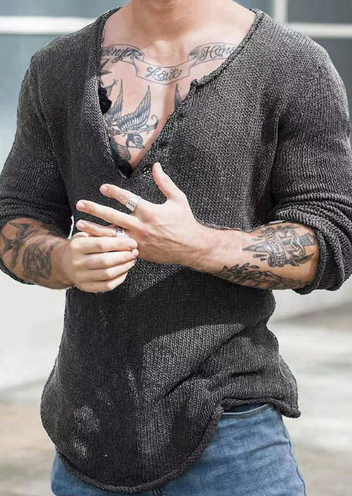 Knitted Long-Sleeve Sweater With A Relaxed V-Neck For Men Pullover Sweater