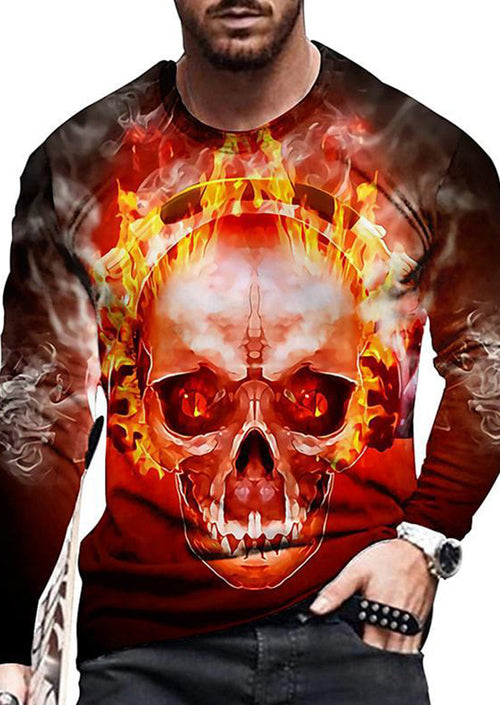 Skull Print Round Neck Men's Long Sleeve T-Shirt