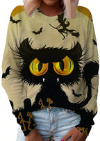 Cute Black Halloween Cat Print Long Sleeve