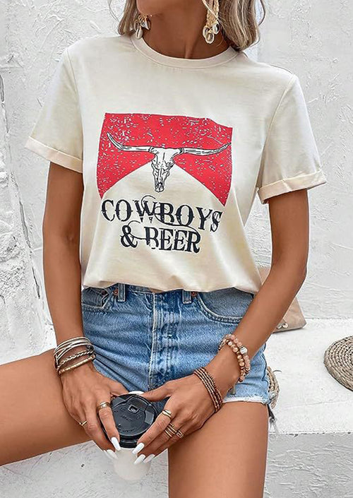 Crowboys & Beer White Printed T-Shirt