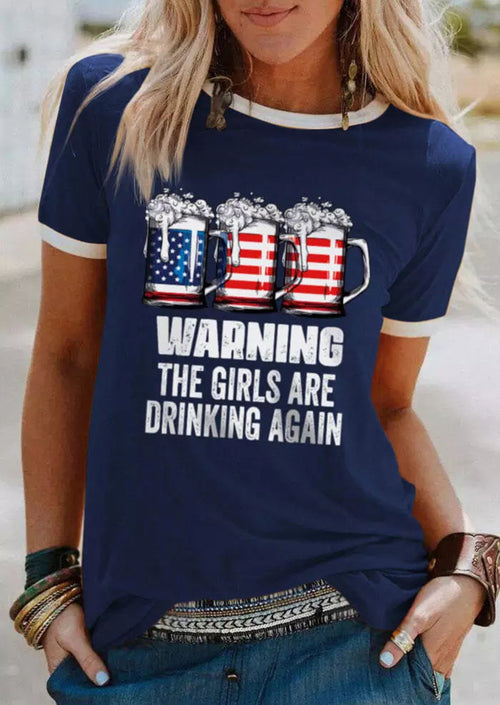 Navy American Flag Beer Mug Printed T-shirt