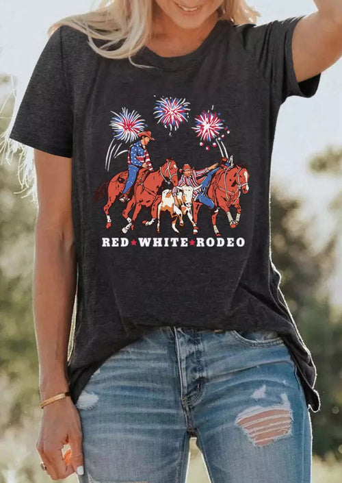 Printed With Red * White * Rodeo Women Short Sleeve