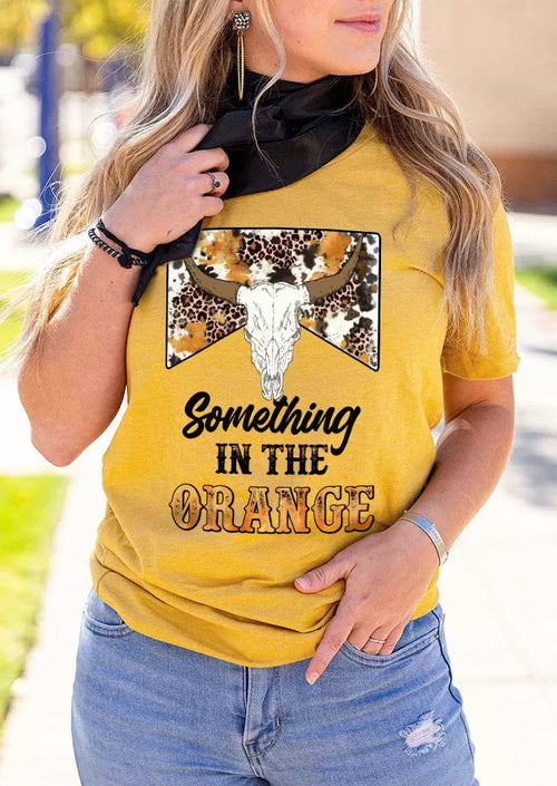 Orange Short Sleeve With Bull Head Pattern