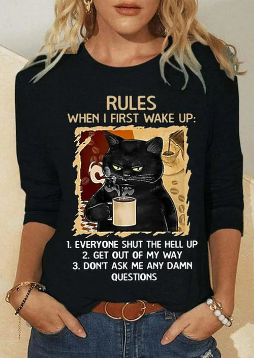 Rules When I First Wake Up Cat Print Long Sleeves