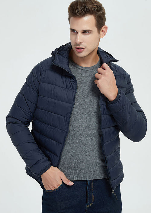 Men's Winter Jacket Lightweight Short Hooded Puffer Jacket