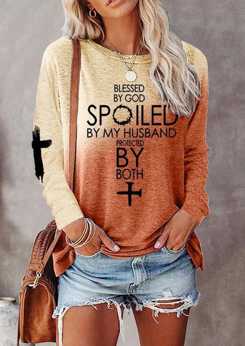 Color Block Printed Text Women's Long Sleeves