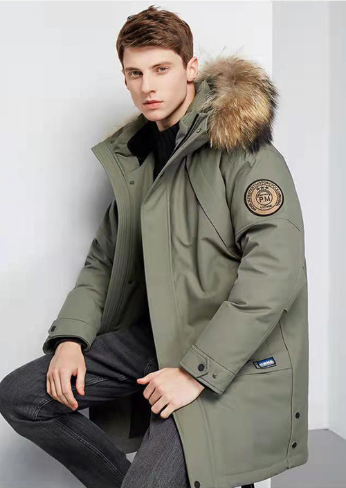 Men's Winter Classic Casual Hooded Long Fur Collar Jacket