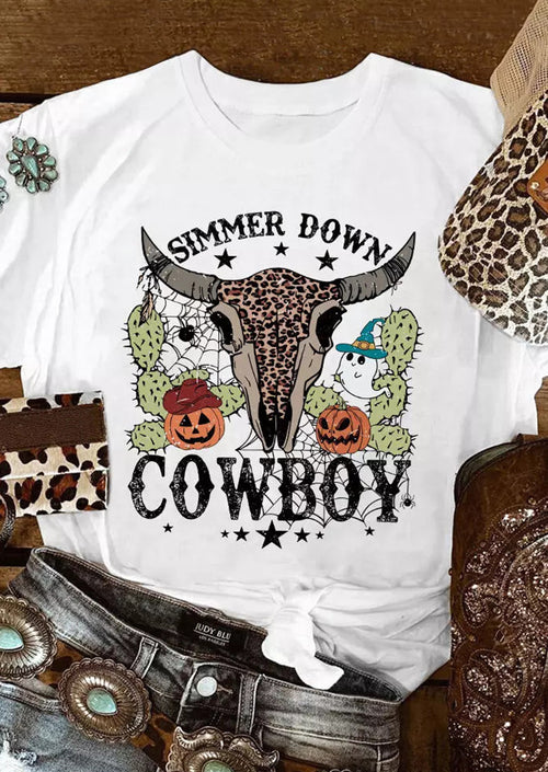 Simmer Down Cowboy Print Women Short Sleeve T-Shirt