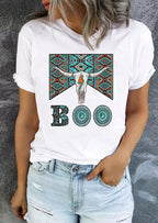 Women White Short Sleeve With Boo Bull Head Pattern