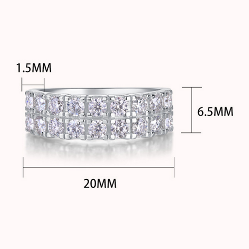 18K White Gold Double-Row Engagement Ring with 18 Round Diamonds