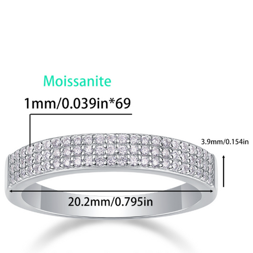 18K White Gold Triple-Row Pave Moissanite Wedding Ring for Women