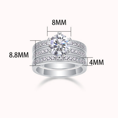 18K White Gold Three-Layer Six-Claw  2 Carat Round Diamond Proposal Ring for Women