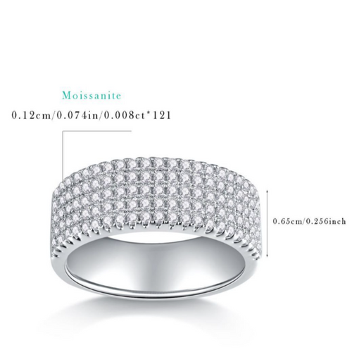 18K White Gold Five-Row Pave Diamond Wedding Ring for Women