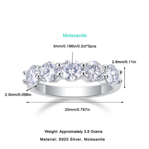 18K White Gold Five 0.5 Carat Round Diamonds True Love Wedding Ring for Women